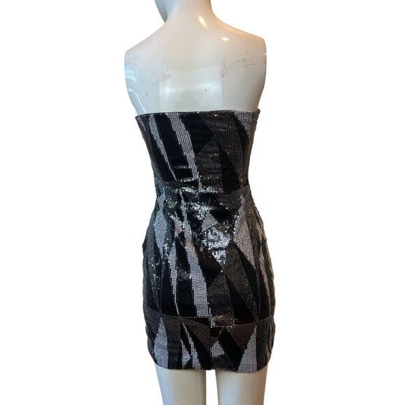 AS U WISH Tube Top Dress Sequin Cocktail Embellished Strapless Black Gray Size S - Picture 2 of 10